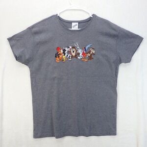 Looney Tunes T Shirt Warner Bros Gray Embroidered Bugs Bunny Taz Men's Medium